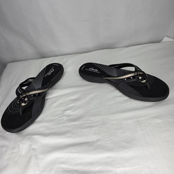 Clarks Cloudstepper Black & Pewter Slip On Strappy Braided Women's Summer Sandal - Picture 8 of 11